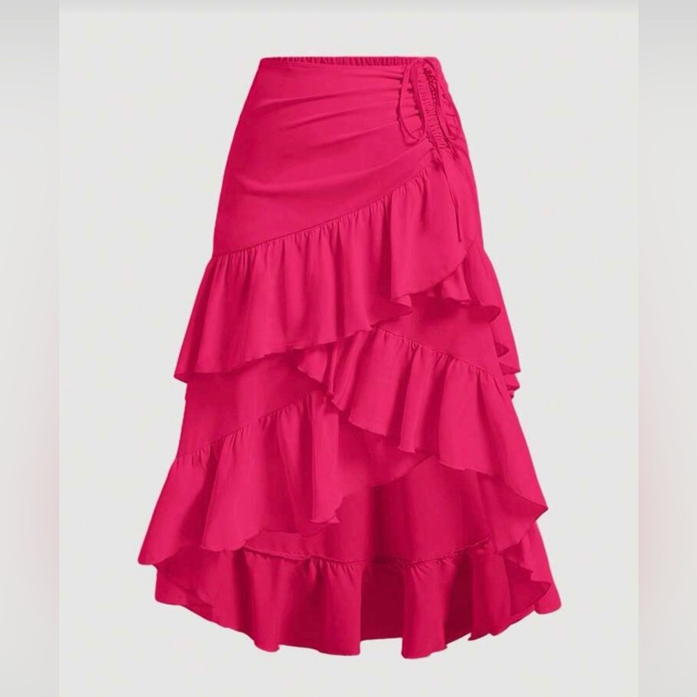 Pink High Low Ruffle Skirt